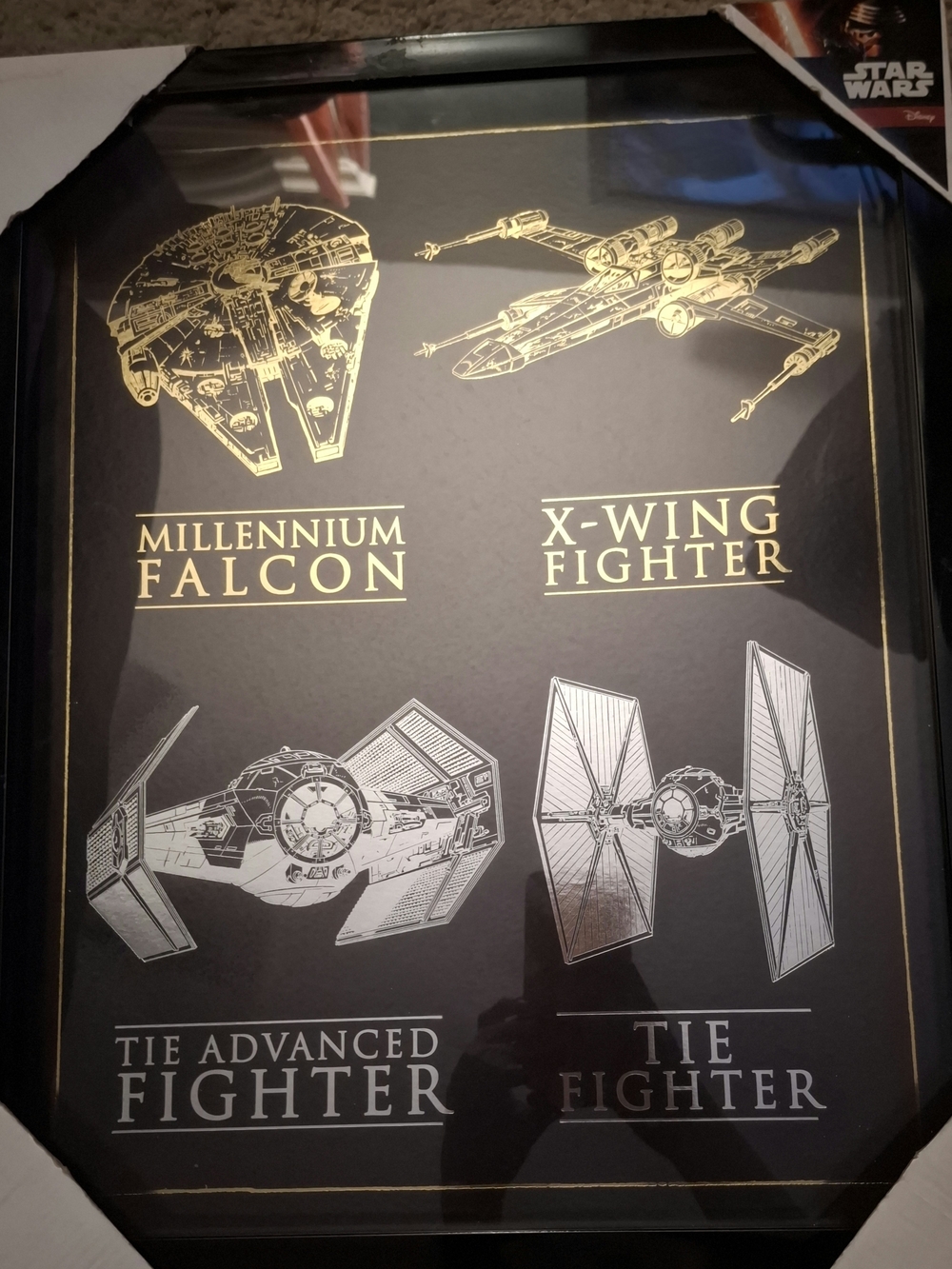 Star Wars Framed Repro Print Set: Falcon, X-Wing, TIE, C-3PO
